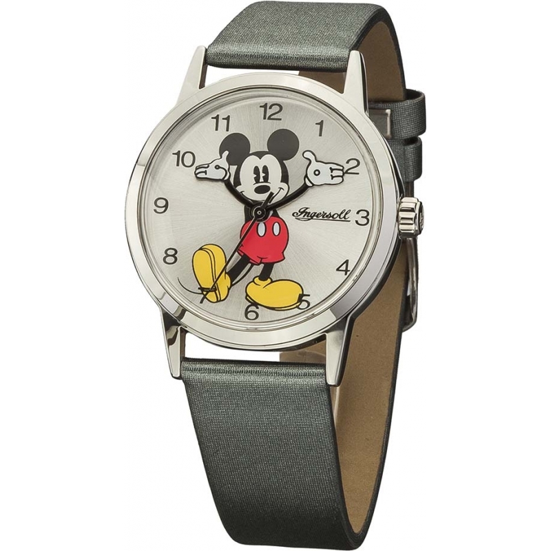 Disney by Ingersoll Ladies Classic Mickey Mouse Grey PU Leather Strap Watch