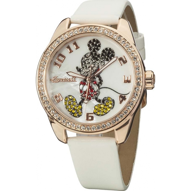 Disney by Ingersoll Ladies Classic Mickey Mouse White PU Leather Strap Watch