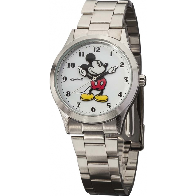 Disney by Ingersoll Mens Classic Mickey Mouse Silver Tone Bracelet Watch