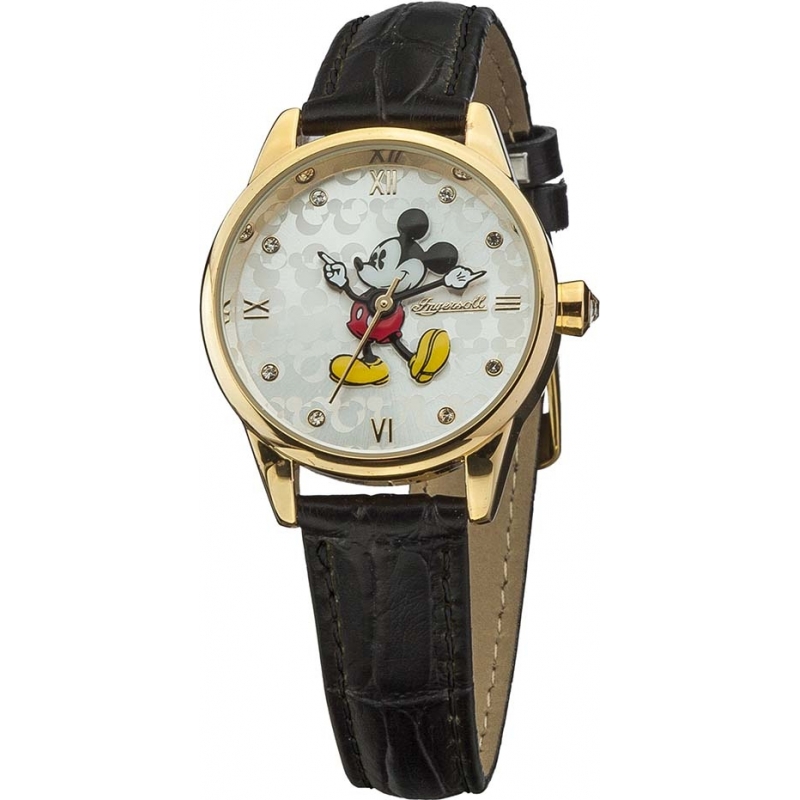 Disney by Ingersoll Ladies Classic Mickey Mouse Black Leather Strap Watch