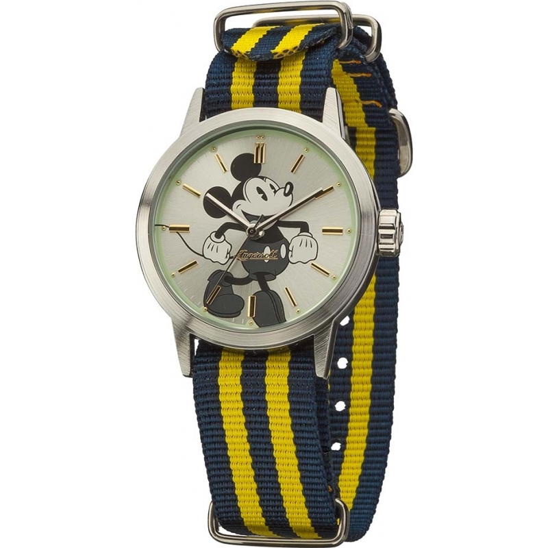 Disney by Ingersoll Ladies Classic Mickey Mouse Blue and Yellow Nylon Strap Watch