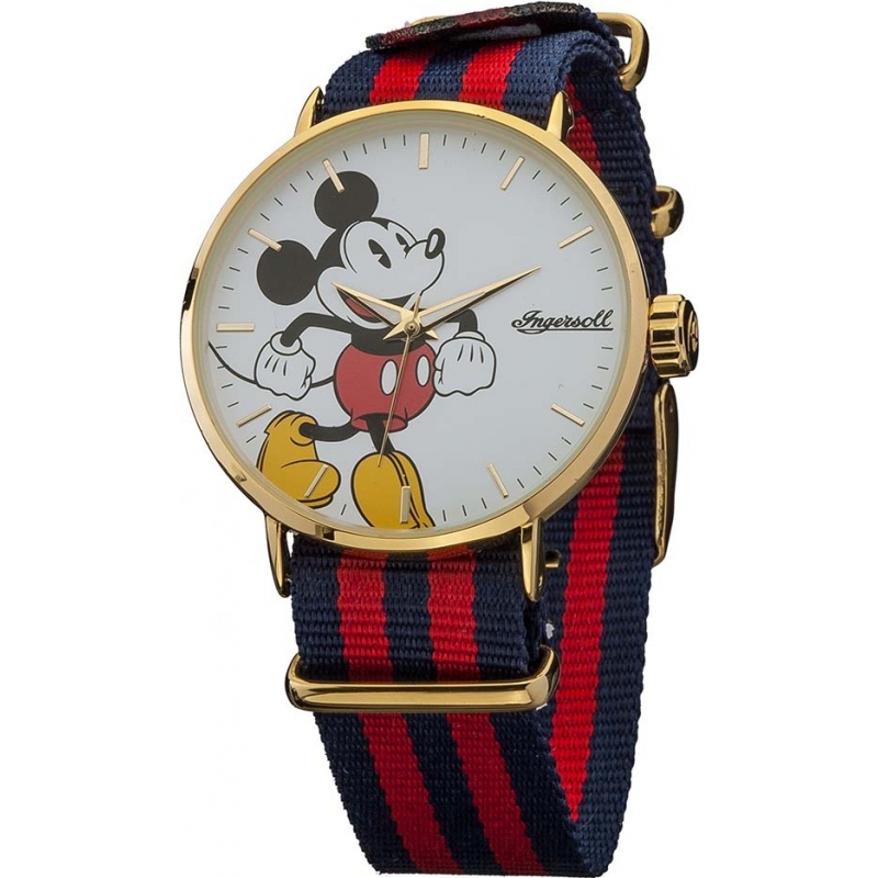 Disney by Ingersoll Mens Classic Mickey Mouse Blue and Red Nylon Strap Watch