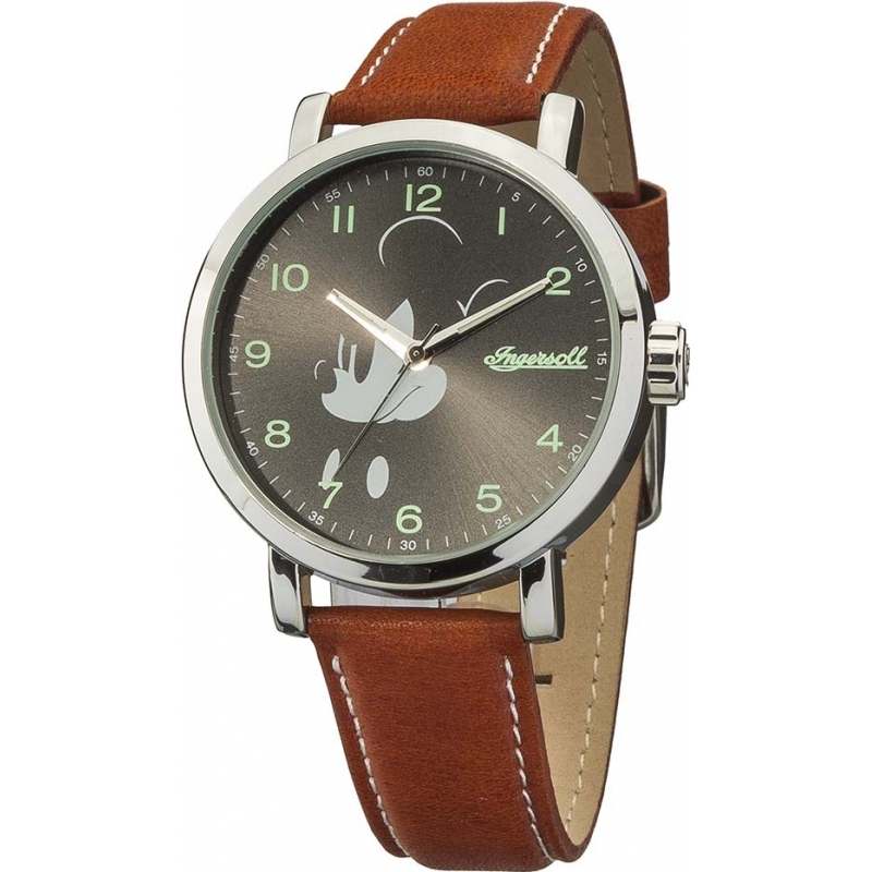 Disney by Ingersoll Mens Classic Mickey Mouse Brown Leather Strap Watch