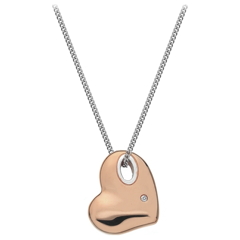 Hot Diamonds Ladies Lunar Pebble Necklace with Rose Gold Plated Heart Pendant