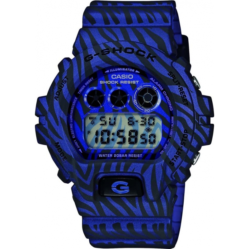 Casio Mens G-Shock Zebra Blue Camo Resin Multi Alarm Watch