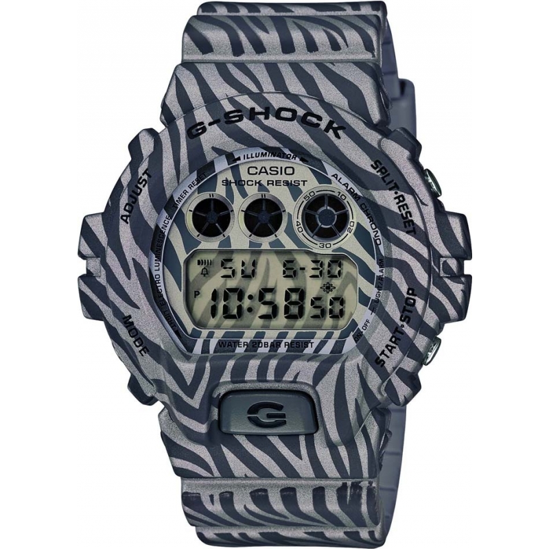 Casio Mens G-Shock Zebra Grey Camo Resin Multi Alarm Watch