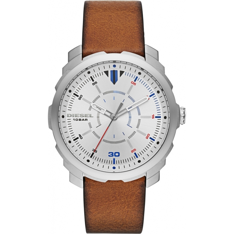 Diesel Mens Machinus Brown Leather Strap Watch