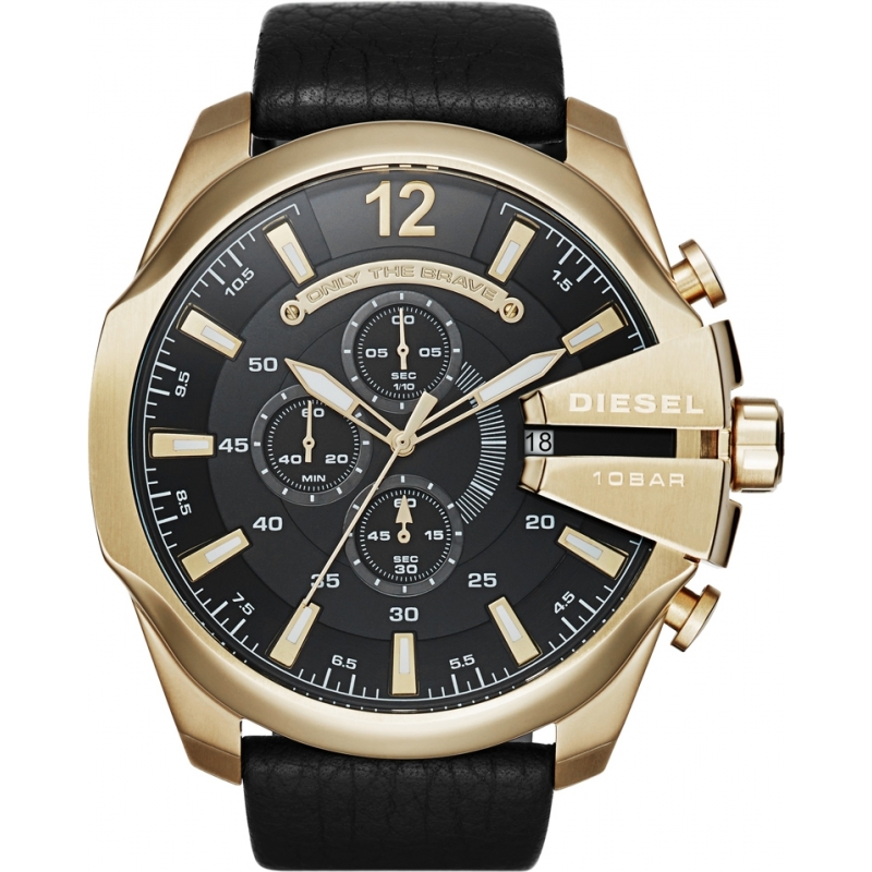 Diesel Mens Mega Chief Gold Black Chronograph Watch