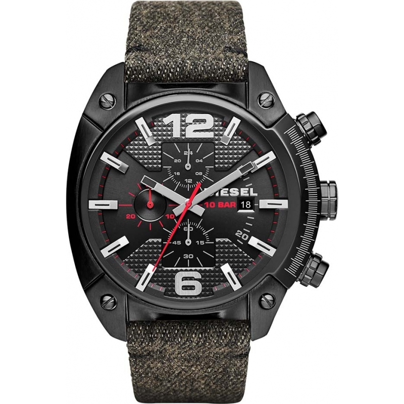 Diesel Mens Overflow Black IP Chronograph Fabric Strap Watch