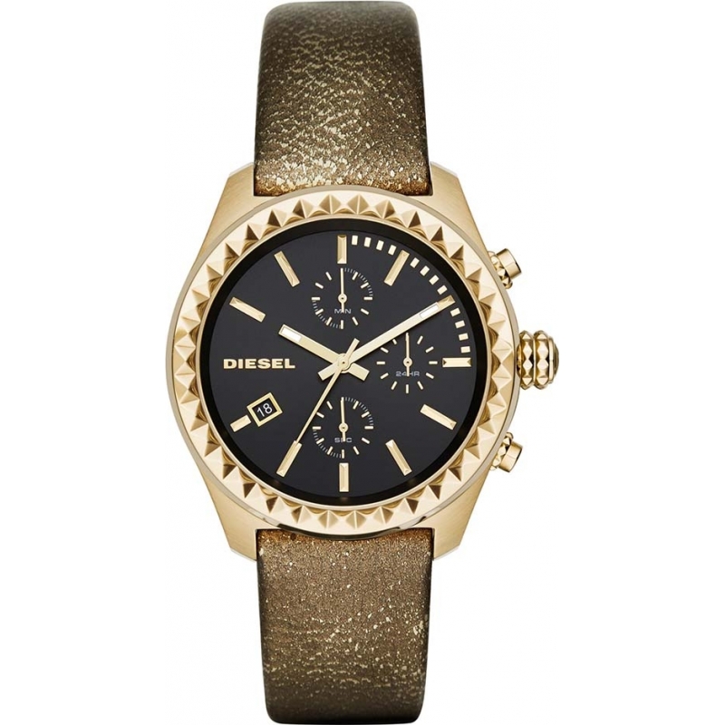 Diesel Ladies Kray Kray Black Gold Plated Chronograph Watch