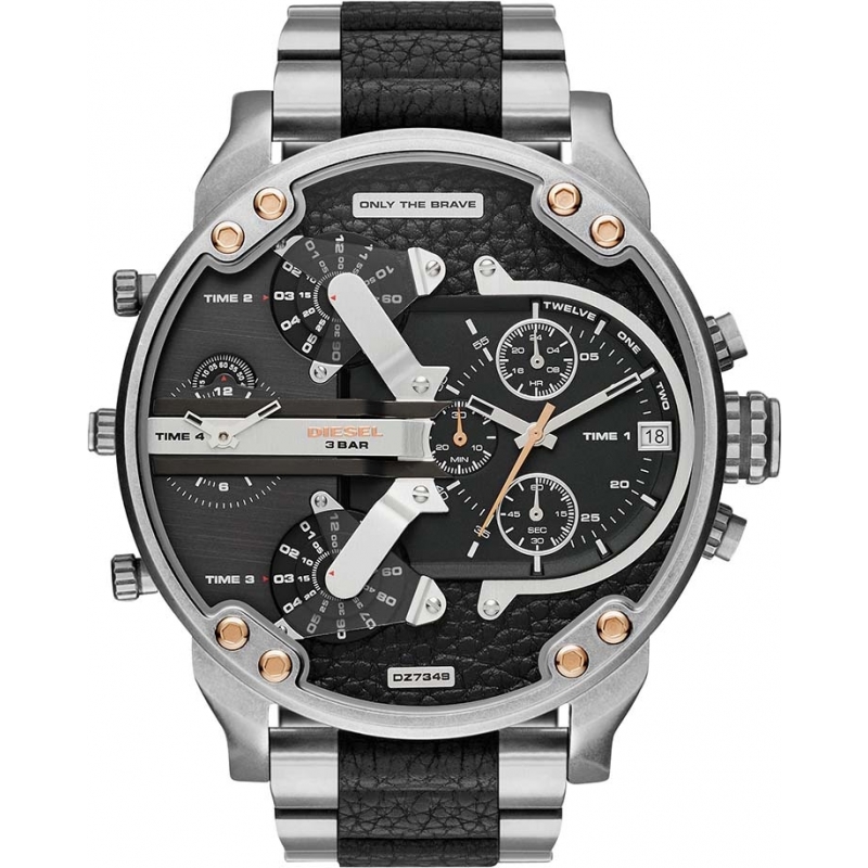 Diesel Mens Mr Daddy Silver Black Multifunction Watch