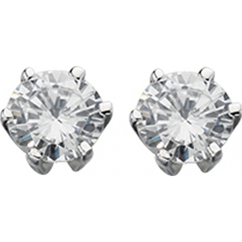 Charles Conrad Ladies Round Clear CZ Silver Stud Earrings