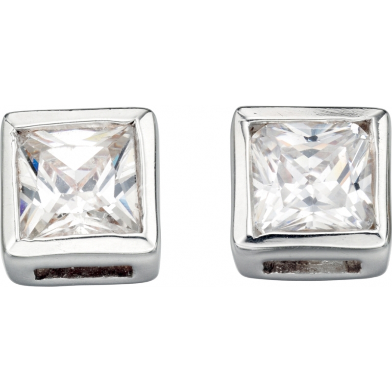 Charles Conrad Ladies Square Clear CZ Silver Stud Earrings