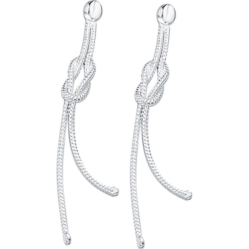 Charles Conrad Ladies Love Knot Snake Chain Silver Drop Earrings