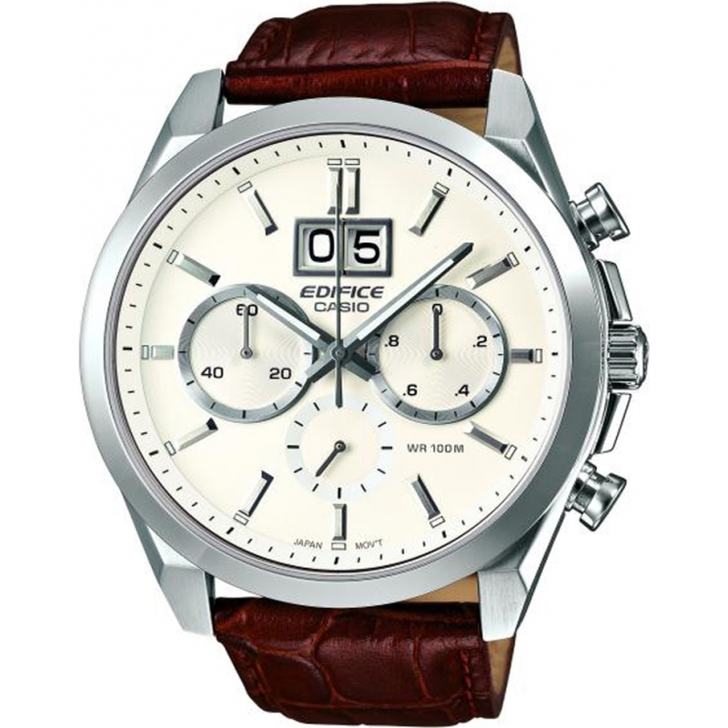 Casio Mens Edifice Neo Brite Brown Leather Strap Watch