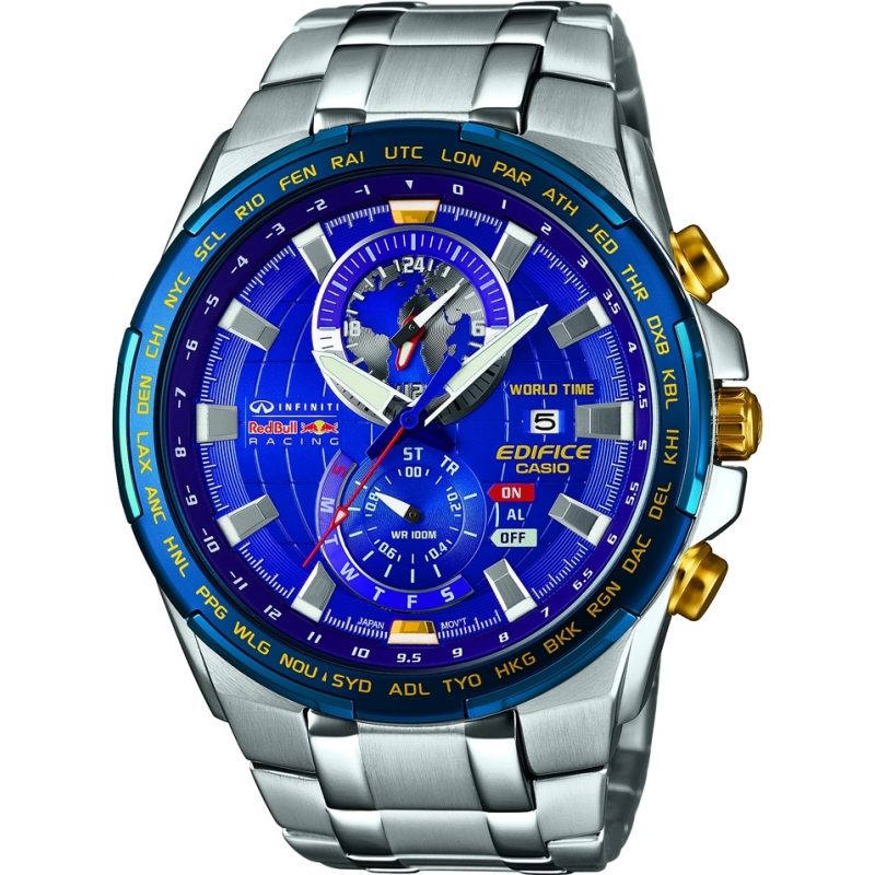 Casio Mens Edifice Red Bull World Time Silver Watch