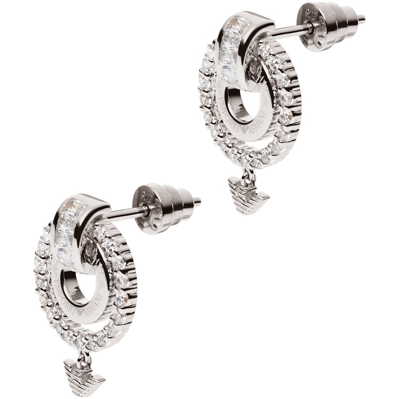 Emporio Armani Ladies Pure Eagle Circles Silver Earrings with Crystal Details