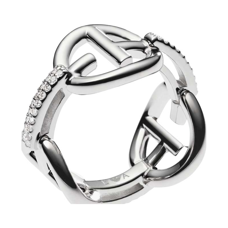 Emporio Armani Ladies Revealed Identity Size M .5 EA Logo Sterling Silver Ring