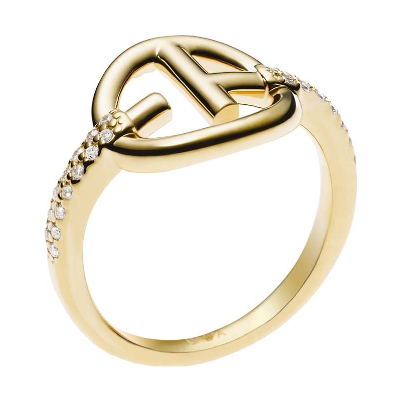 Emporio Armani Ladies Revealed Identity Size M .5 EA Logo Gold Plated Ring