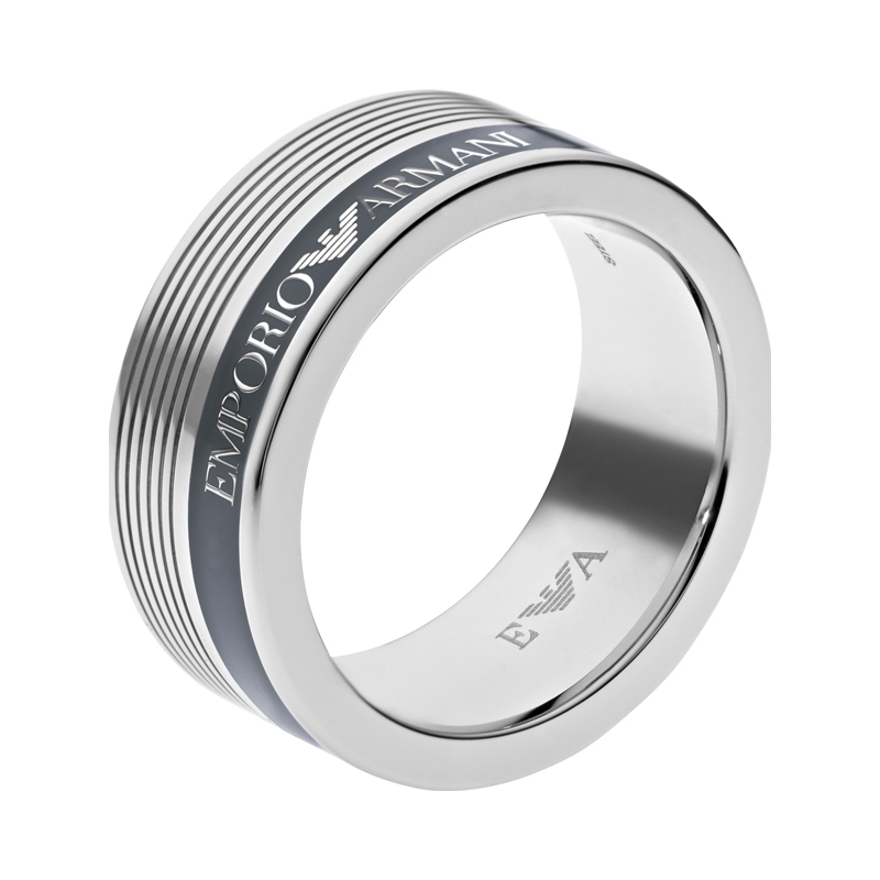 Emporio Armani Mens Size V Abstract Line Silver Grey Ring