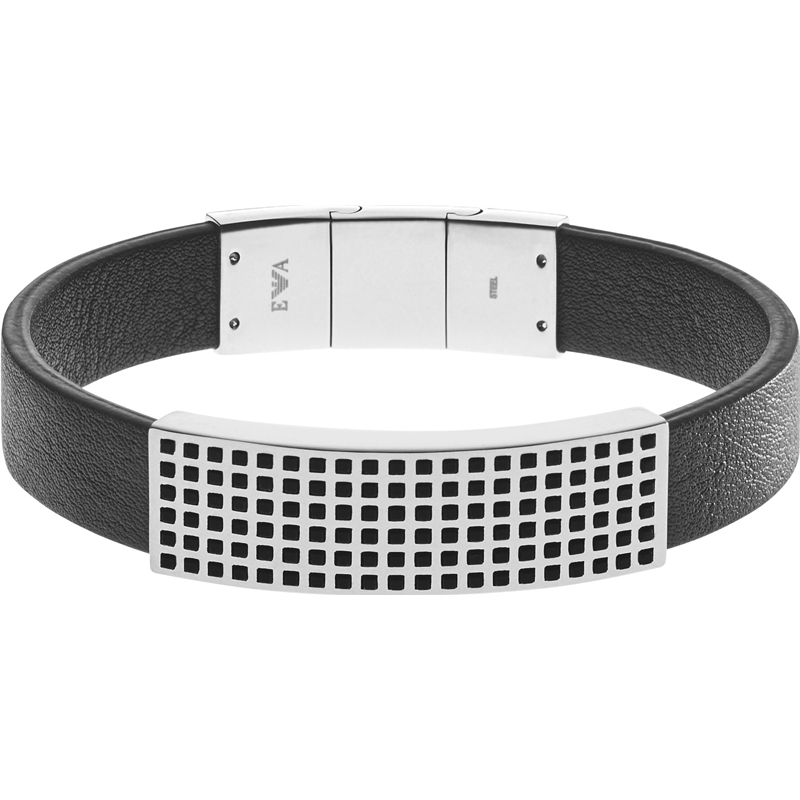 Emporio Armani Mens Off The Grid Silver And Black Steel Bracelet