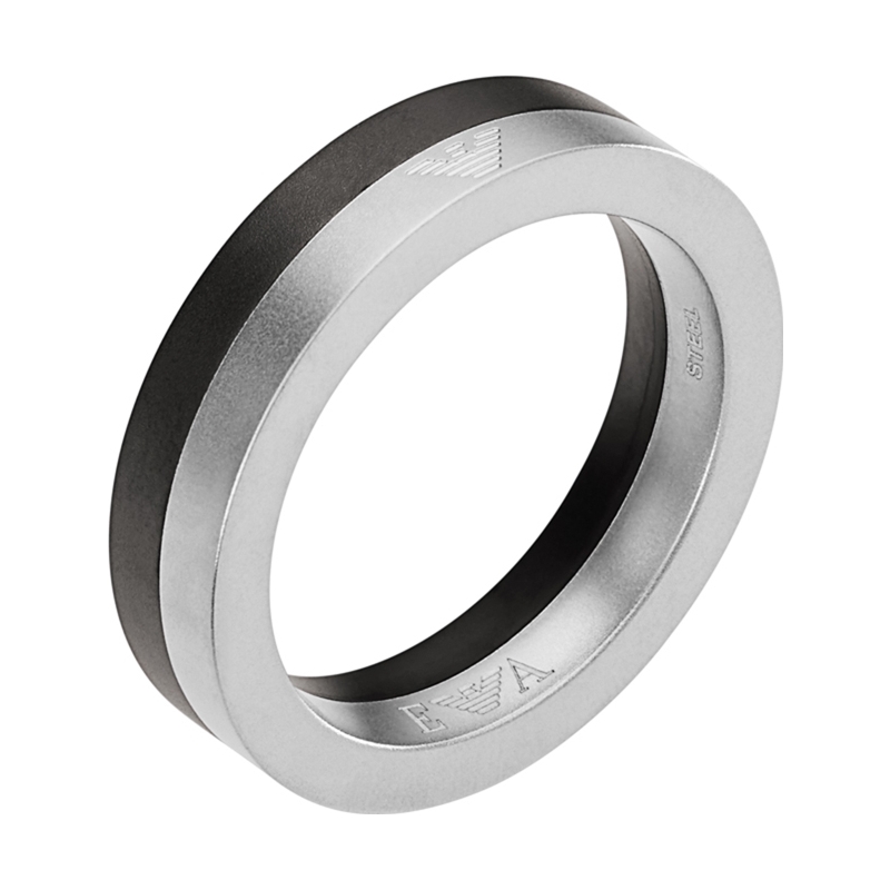 Emporio Armani Mens Composition Size V Two Tone Steel Ring