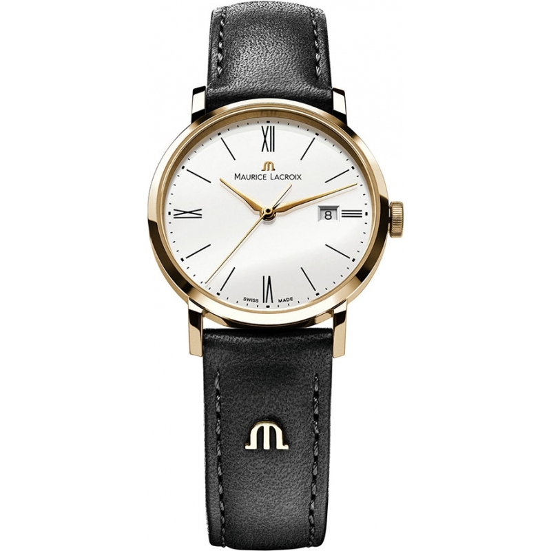 Maurice Lacroix Ladies Eliros Gold and Black Leather Strap Watch