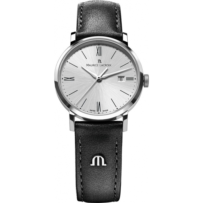Maurice Lacroix Ladies Eliros Silver and Black Leather Strap Watch