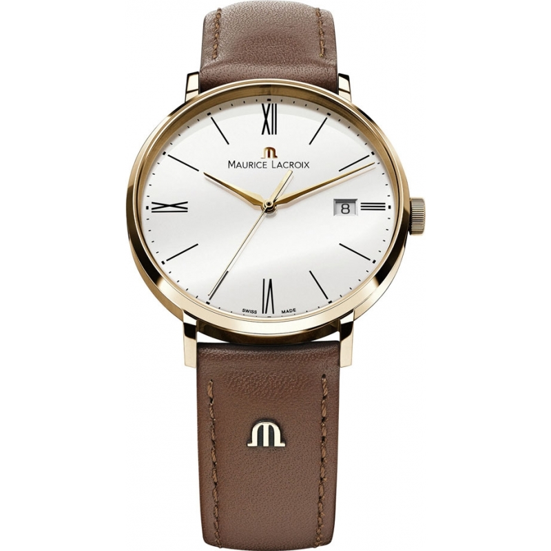 Maurice Lacroix Mens Eliros Rose Gold and Brown Leather Strap Watch