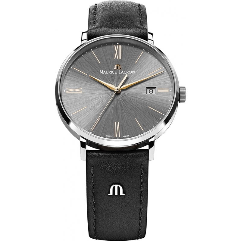 Maurice Lacroix Mens Eliros Grey and Rose gold Black Leather Strap Watch