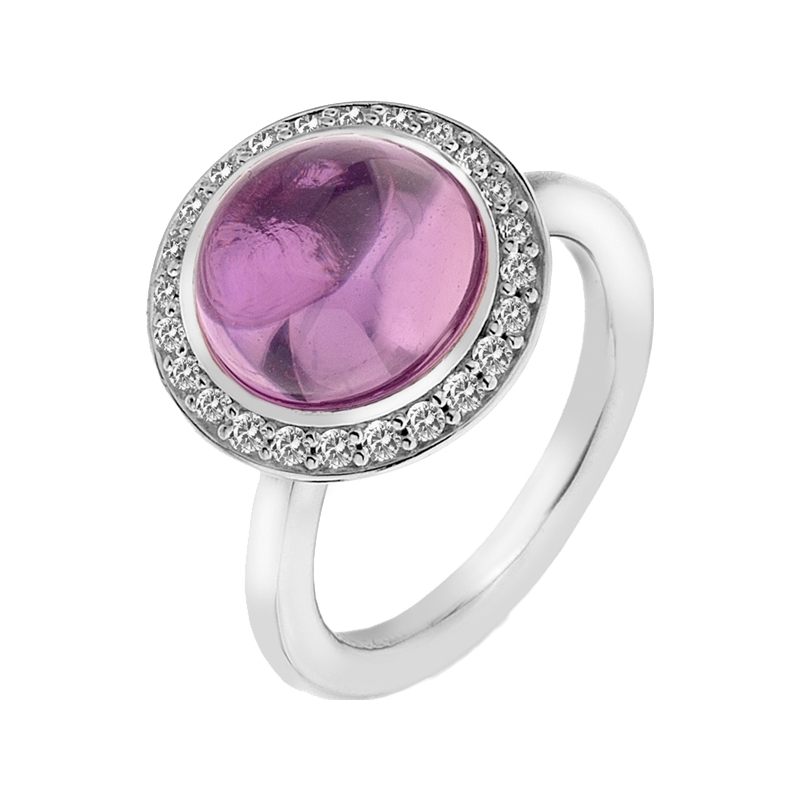 Emozioni Ladies Laghetto Size N Sterling Silver Ring with Pink Glass