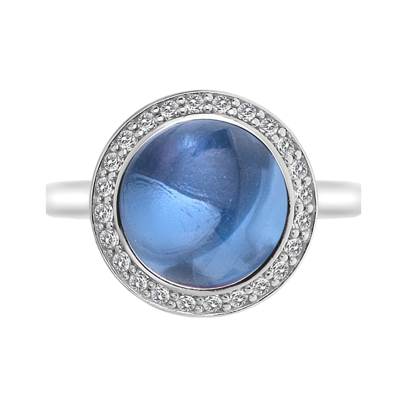 Emozioni Ladies Laghetto Size N Sterling Silver Ring with Azure Glass