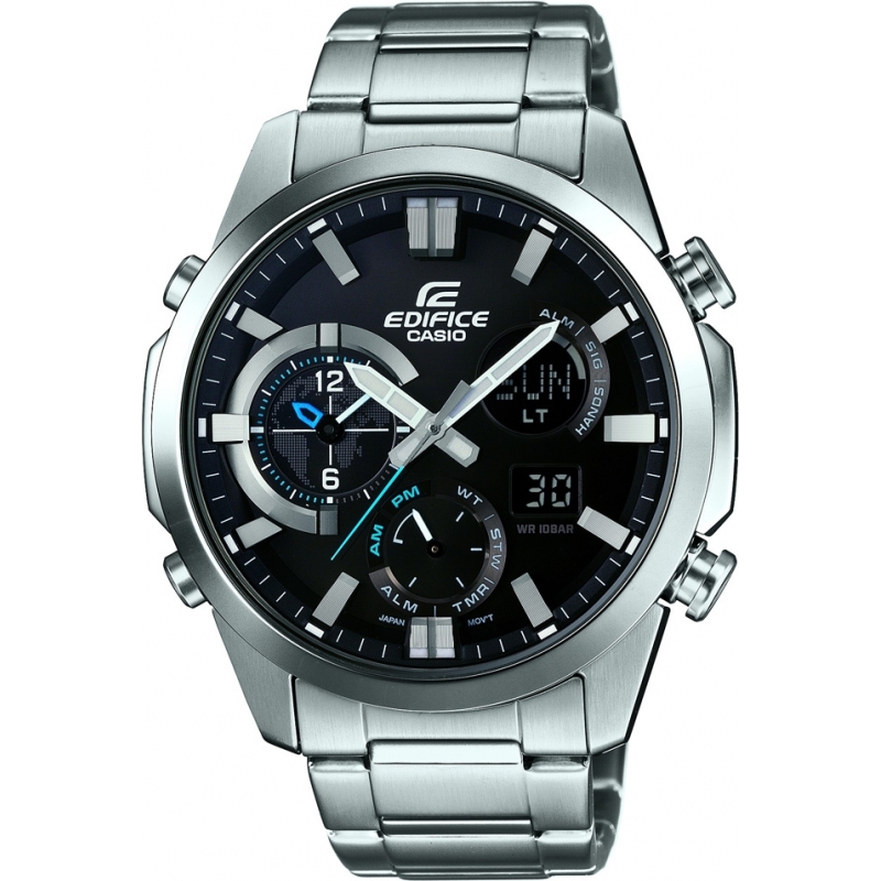 Casio Mens Edifice Dual Time Thermometer Combi Silver Watch