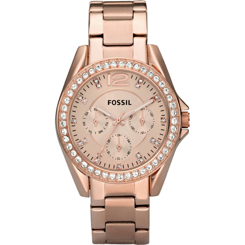 Fossil Ladies Riley Rose Gold Steel Chronograph Watch