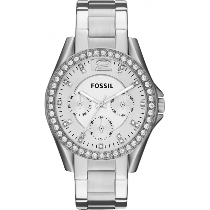 Fossil Ladies Riley Silver Steel Chronograph Watch