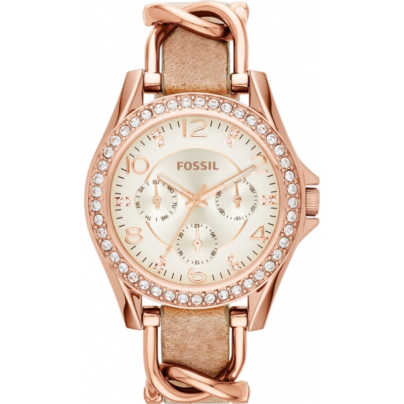 Fossil Ladies Riley Sand Leather Strap Watch