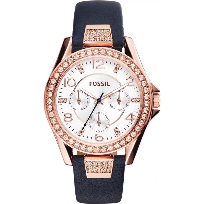 Fossil Ladies Riley Blue Leather Strap Watch