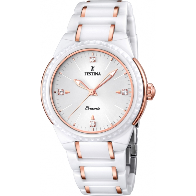 Festina Ladies Rose Gold Plated Ceramic Watch