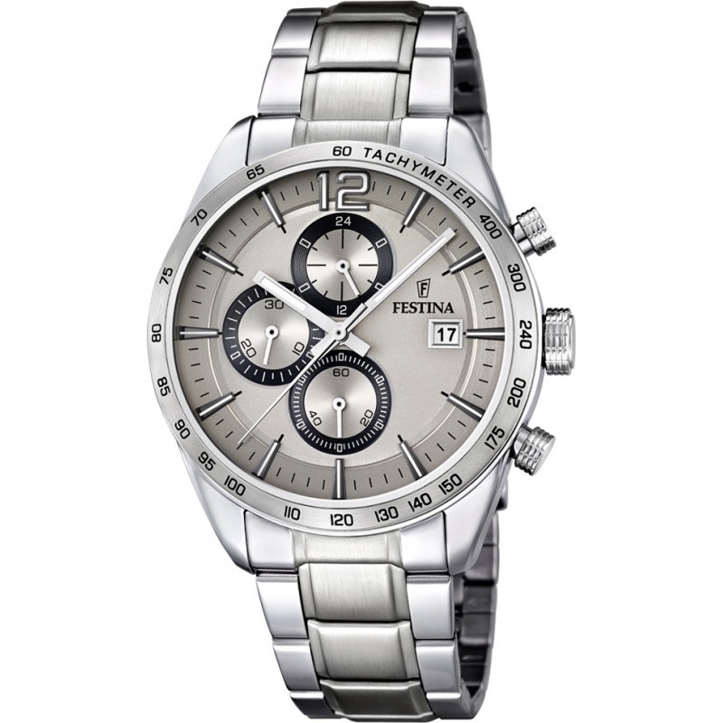 Festina Mens Silver Steel Bracelet Chronograph Watch