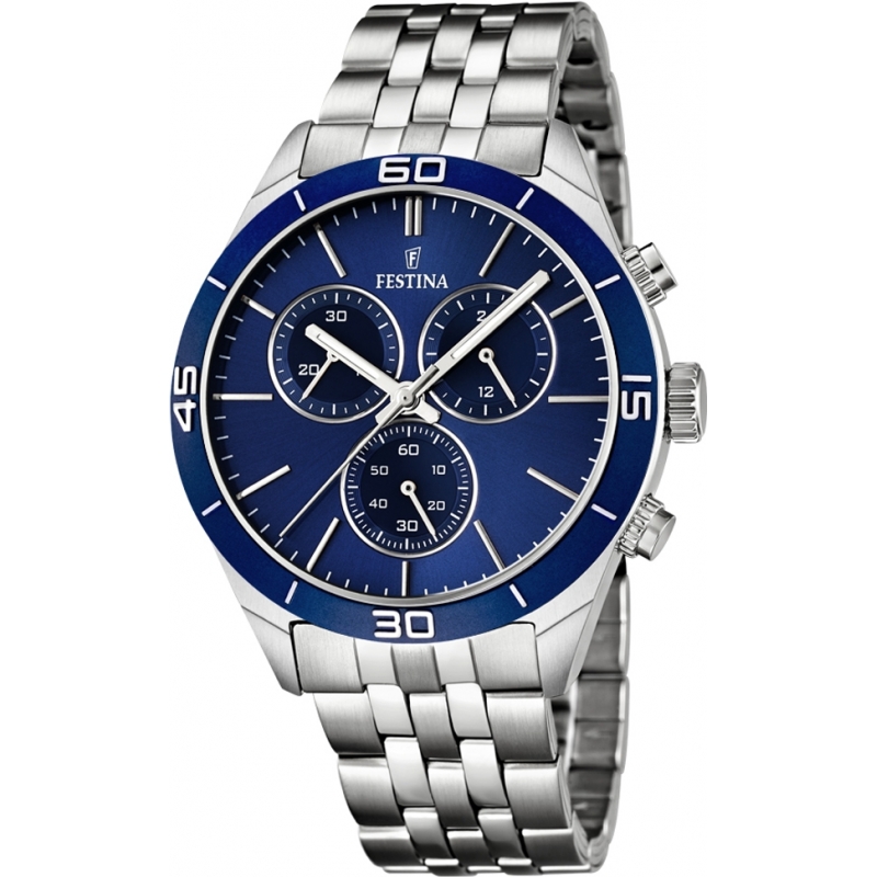 Festina Mens Silver Steel Bracelet Chronograph Watch