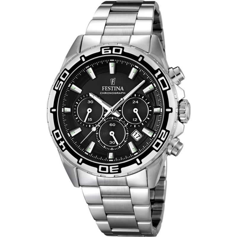 Festina Mens Silver Steel Bracelet Chronograph Watch