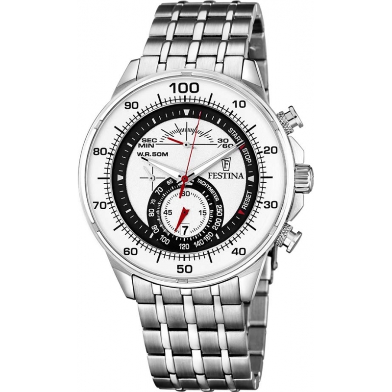 Festina Mens White Steel Chronograph Watch