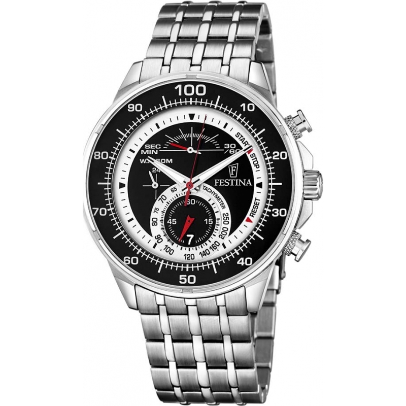 Festina Mens Black Steel Chronograph Watch