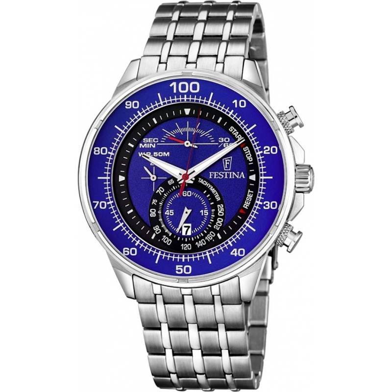 Festina Mens Blue Steel Chronograph Watch