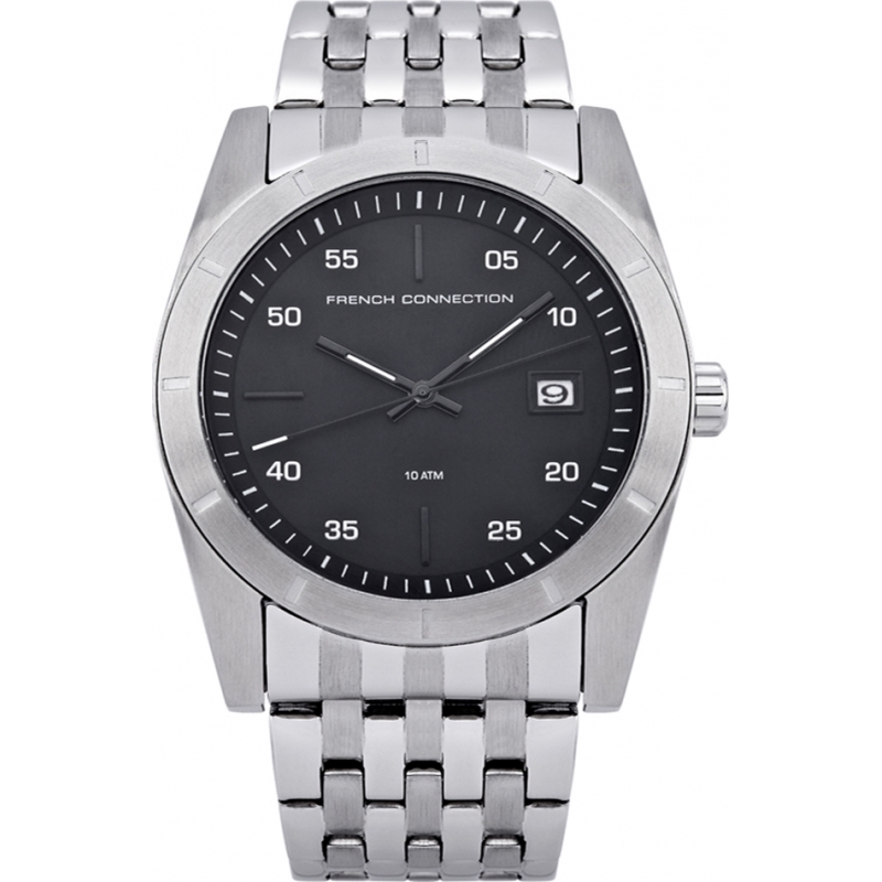French Connection Mens Black Silver Steel Watch
