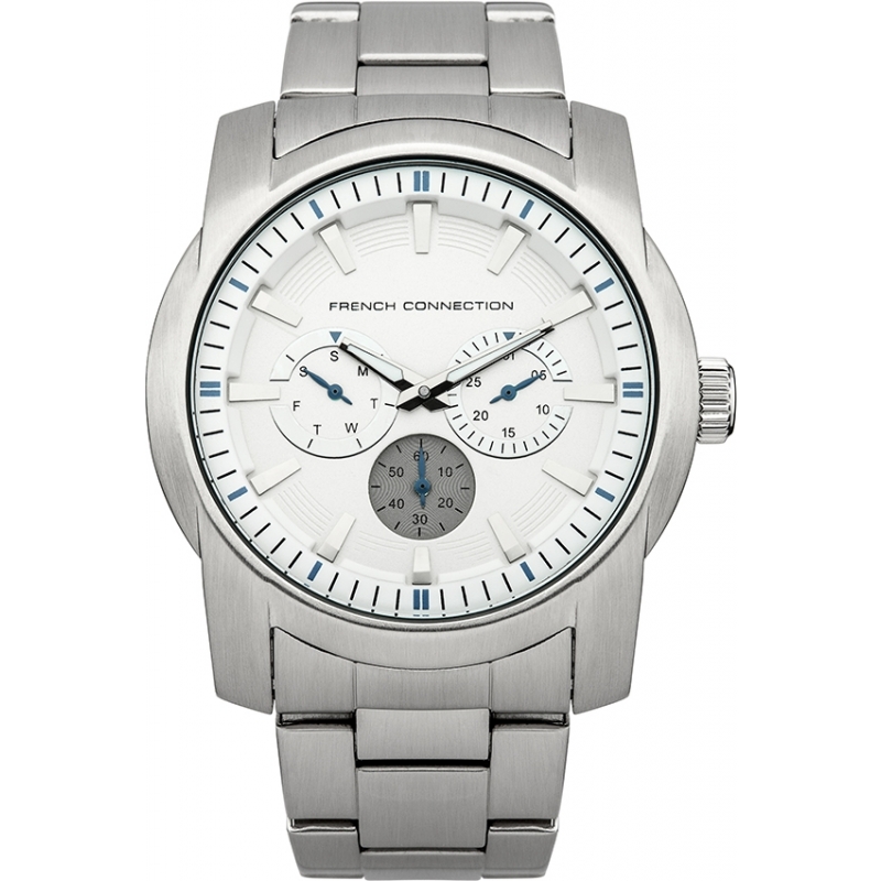 French Connection Mens White Silver Bracelet Watch