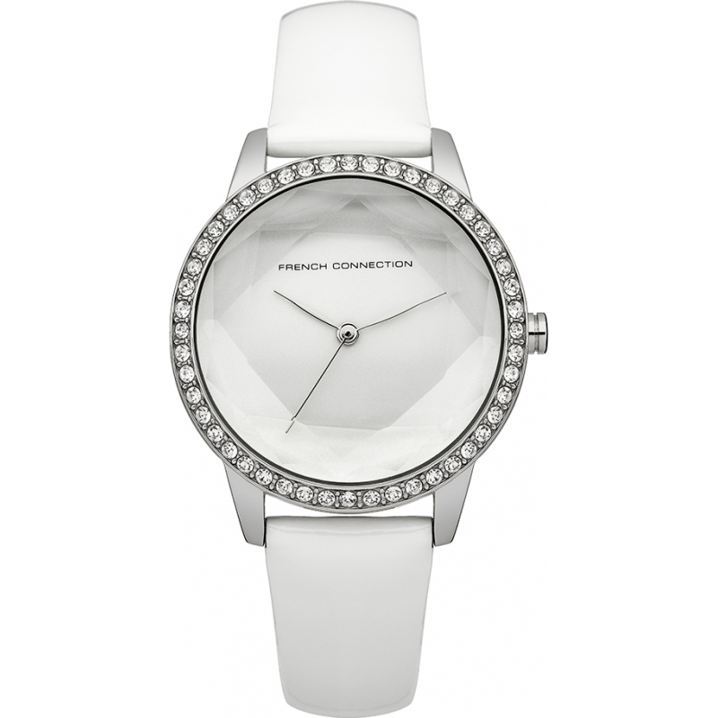 French Connection Ladies Evelyn White Leather Strap Watch