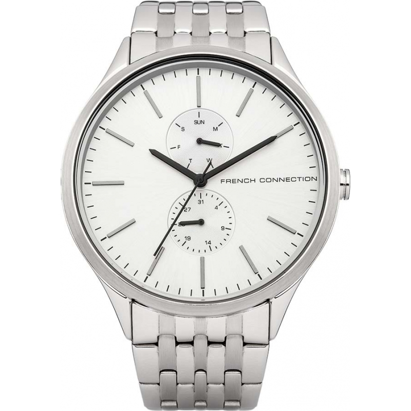 French Connection Mens White and Silver Steel Bracelet Watch