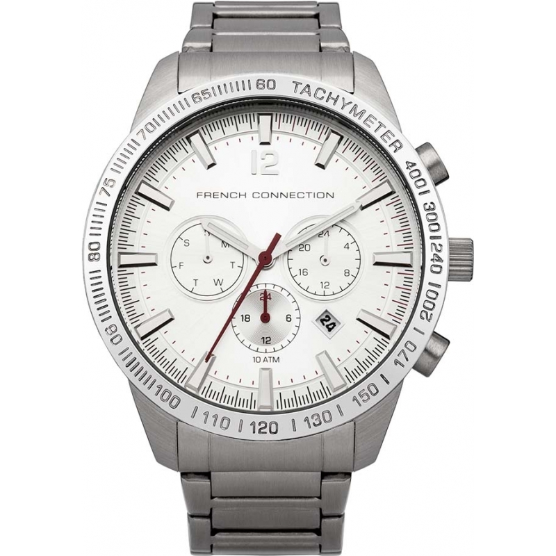 French Connection Mens All Silver Steel Bracelet Watch