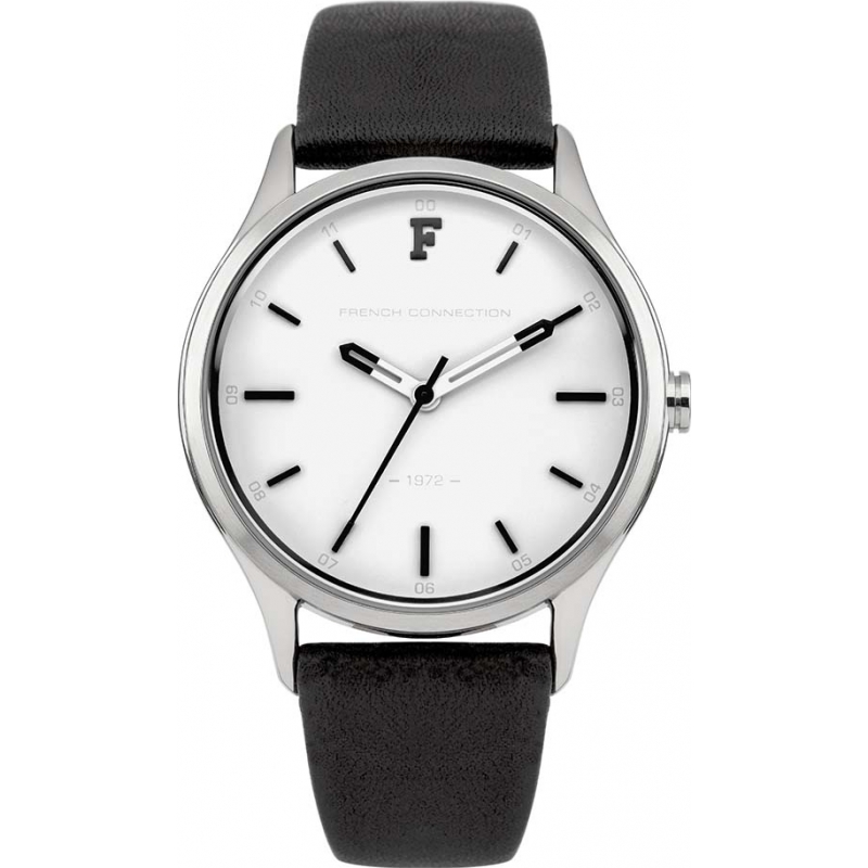 French Connection Ladies Black Leather Strap Watch